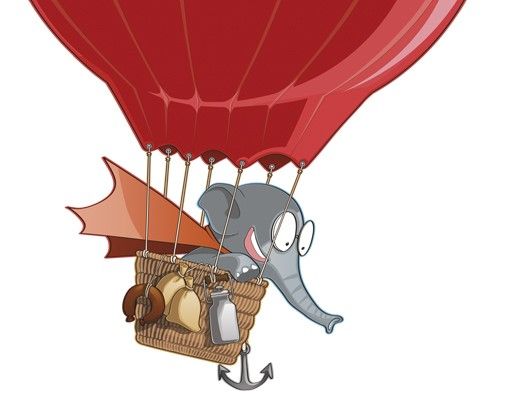 Wallstickers dyr Wall Decal Flying Farm Balloon-Elephant