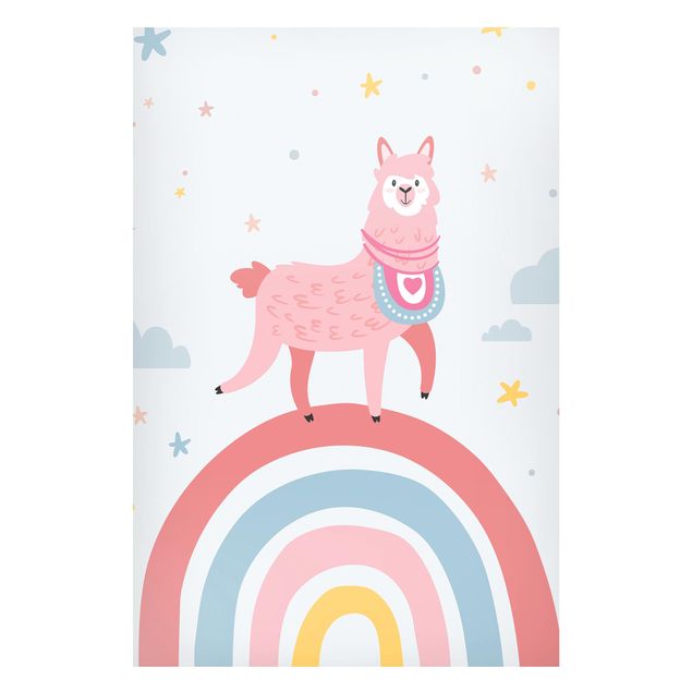 Billeder bjerge Lama On Rainbow With Stars And Dots