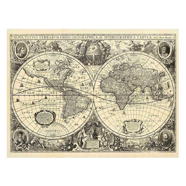 Magnettavler verdenskort Vintage World Map Antique Illustration