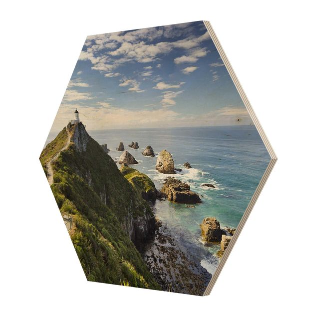 Sekskantede billeder Nugget Point Lighthouse And Sea New Zealand