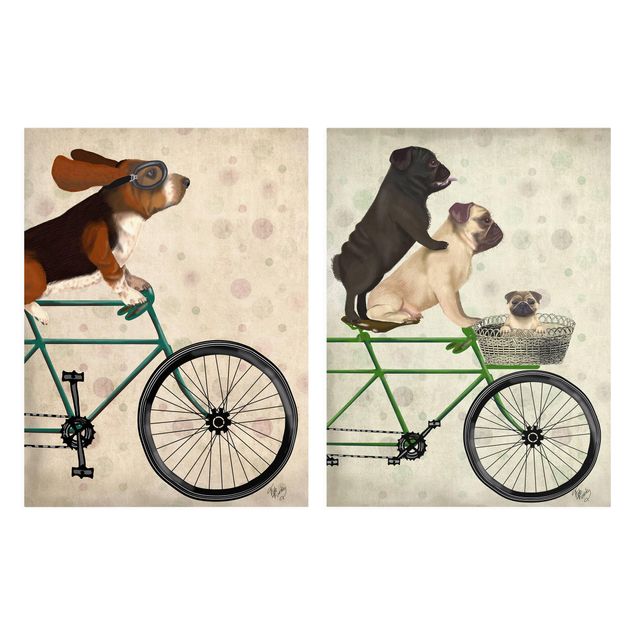 Billeder på lærred vintage Cycling - Basset And Pugs Set I