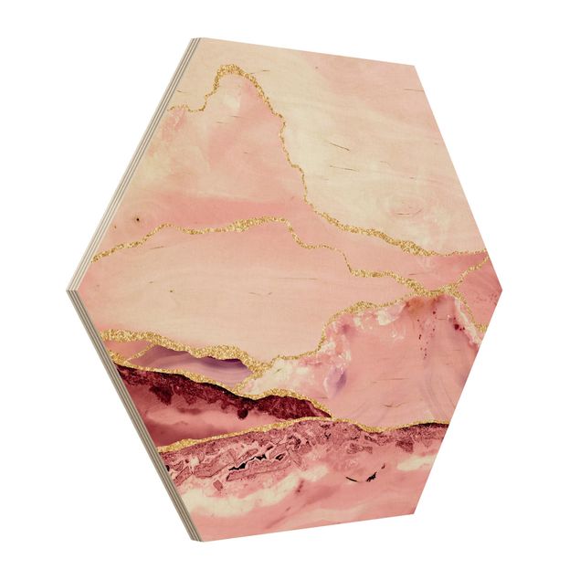 Billeder mønstre Abstract Mountains Pink With Golden Lines