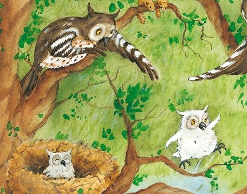 Vinduesklistermærker dyr Vasily Raccoon - Owl Chick Elsa Pulls Out