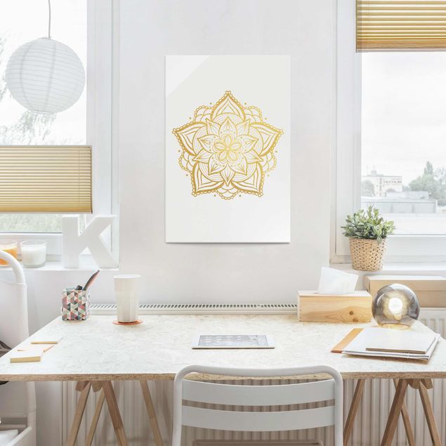 Billeder mandalas Mandala Flower Illustration White Gold