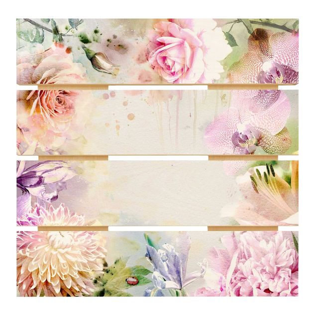 Prints på træ Watercolour Flower Mix Pastel