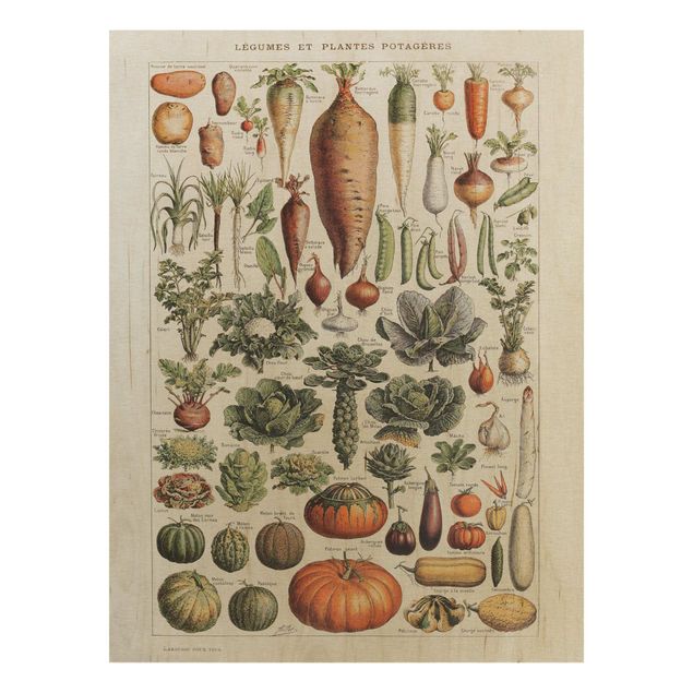 Prints på træ blomster Vintage Board Vegetables