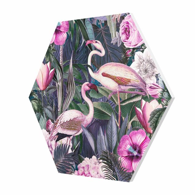 Forex Colorful Collage - Pink Flamingos In The Jungle