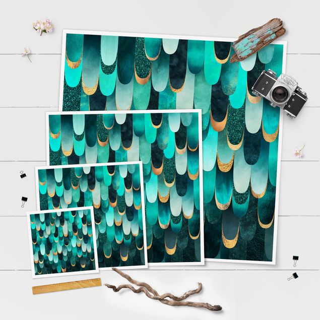 Plakater Feathers Gold Turquoise