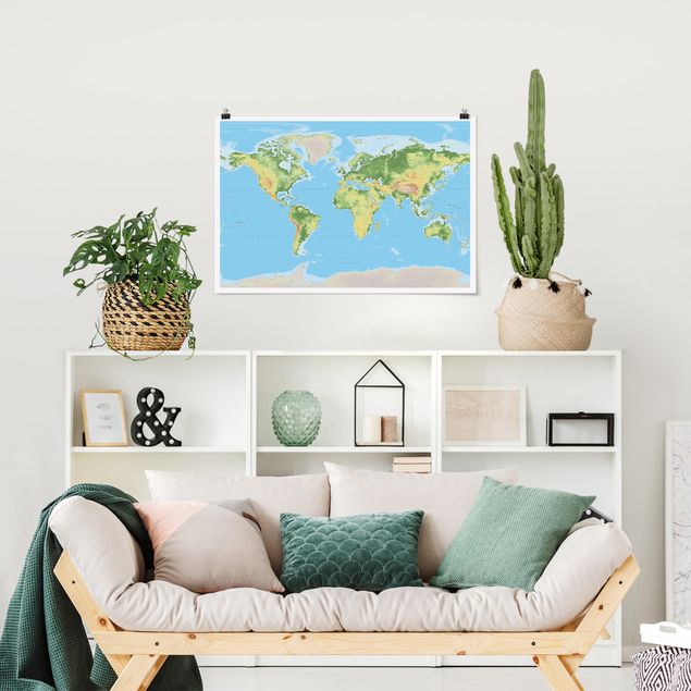 Plakater verdenskort Physical World Map