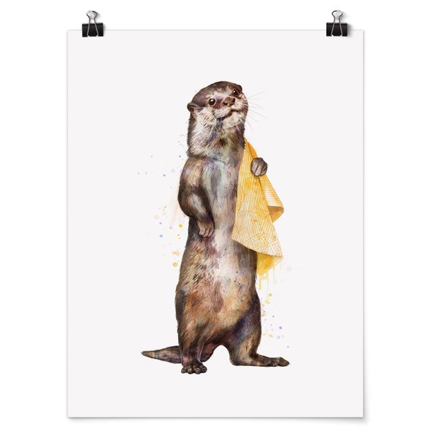 Billeder kunsttryk Illustration Otter With Towel Painting White