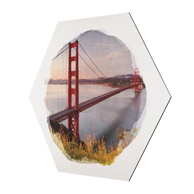 Sekskantede billeder WaterColours - Golden Gate Bridge In San Francisco