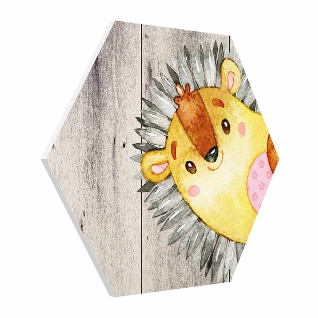 Billeder dyr Watercolor Hedgehog On Wood