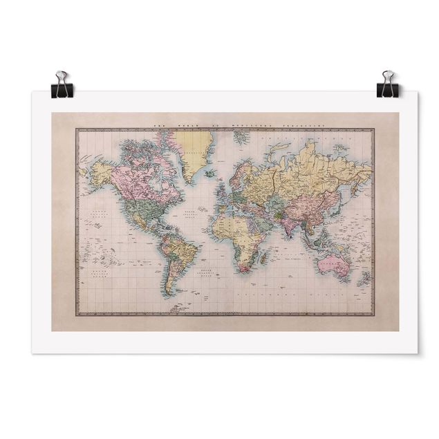 Billeder verdenskort Vintage World Map Around 1850