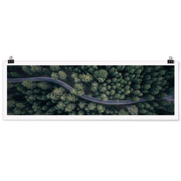 Plakater landskaber Aerial View - Forest Road From The Top