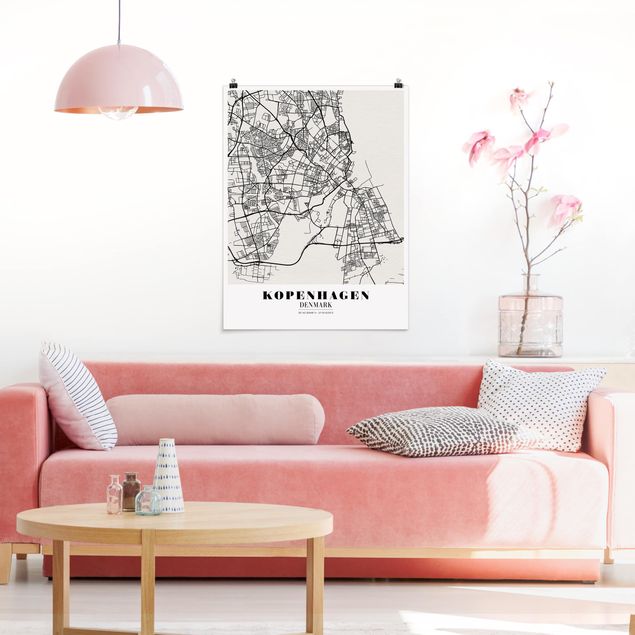 Plakater sort og hvid Copenhagen City Map - Classic