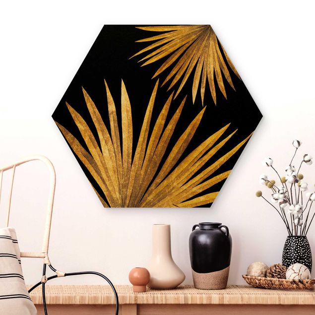 køkken dekorationer Gold - Palm Leaf On Black