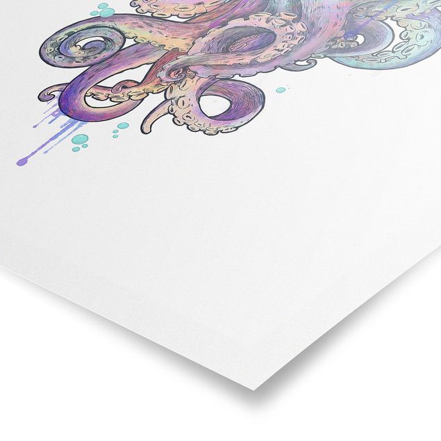 Billeder kunsttryk Illustration Octopus Violet Turquoise Painting