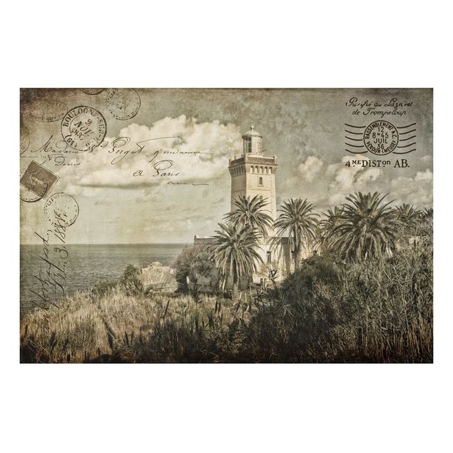 Billeder landskaber Vintage Postcard With Lighthouse And Palm Trees