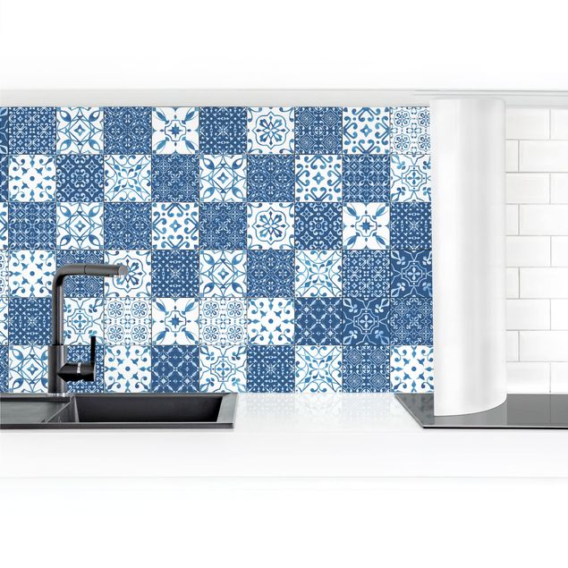 Selvklæbende folier Tile Pattern Mix Blue White
