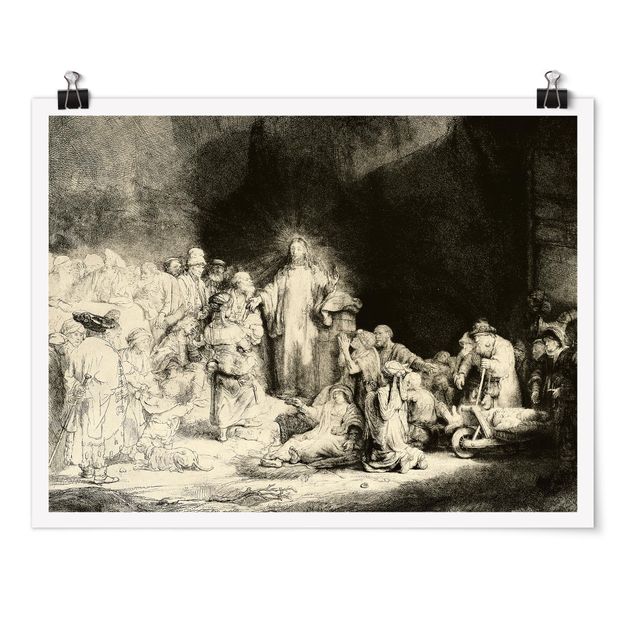 Plakater kunsttryk Rembrandt van Rijn - Christ healing the Sick. The Hundred Guilder