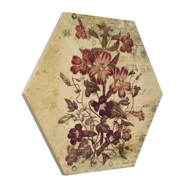 Prints på træ vintage Vintage Floral Design