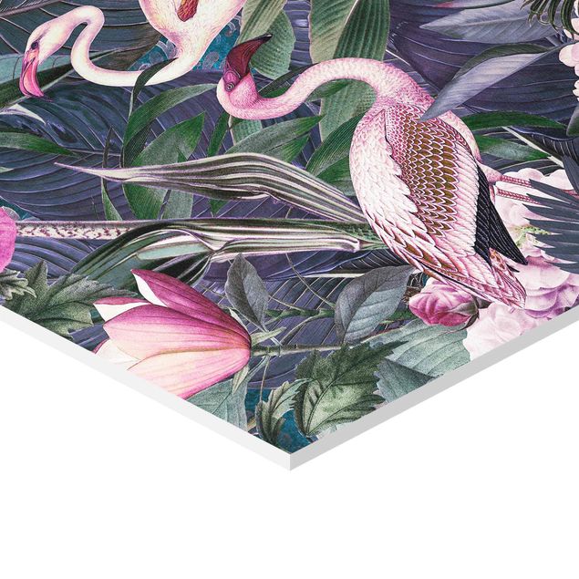 Billeder Colorful Collage - Pink Flamingos In The Jungle