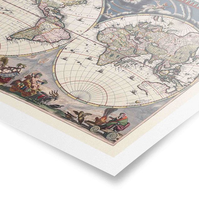 Billeder Historic World Map Nova Et Accuratissima Of 1664
