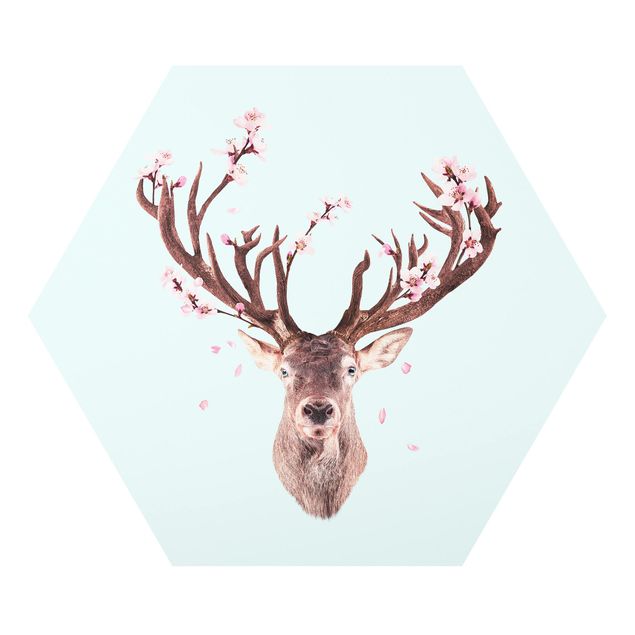 Billeder kunsttryk Deer With Cherry Blossoms