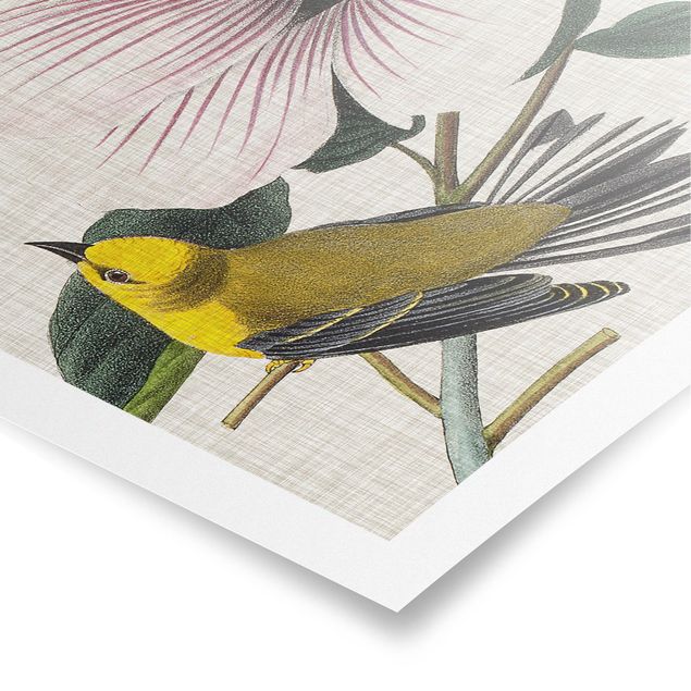 Billeder blomster Bird On Linen Yellow I