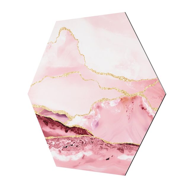 Billeder lyserød Abstract Mountains Pink With Golden Lines