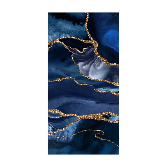 Tæpper abstract Golden Glitter Waves Blue backdrop