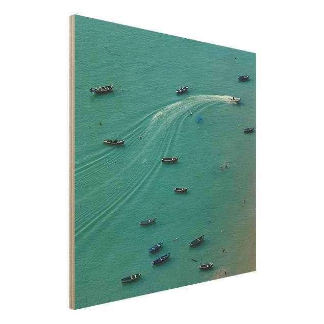 Prints på træ landskaber Anchored Fishing Boats