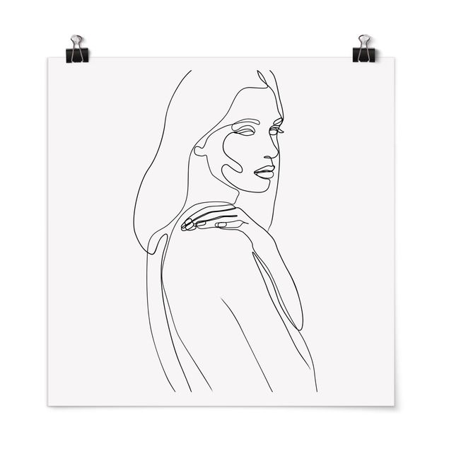 Plakater kunsttryk Line Art Woman's Shoulder Black And White