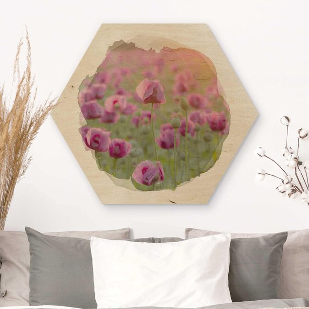 køkken dekorationer WaterColours - Violet Poppy Flowers Meadow In Spring