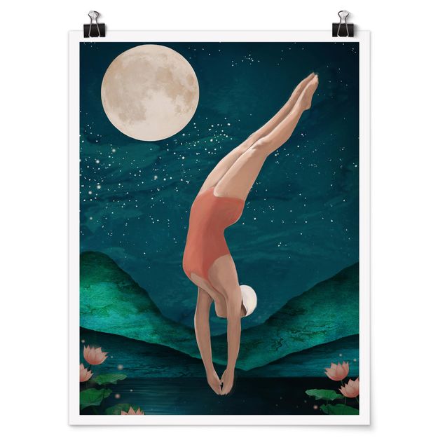 Billeder portræt Illustration Bather Woman Moon Painting