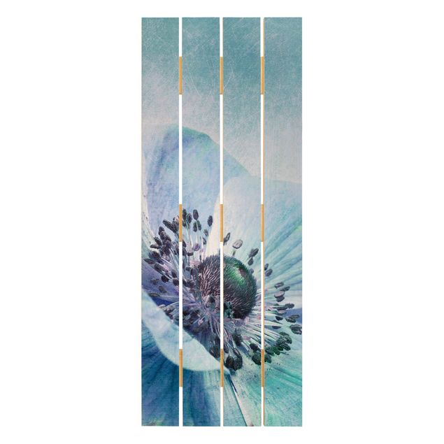 Prints på træ Flower In Turquoise