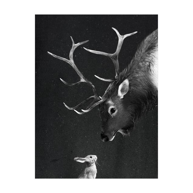 Gulvtæppe antracit Illustration Deer And Rabbit Black And White Drawing