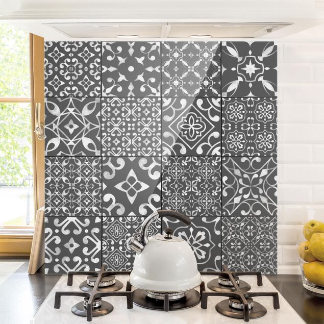 køkken dekorationer Pattern Tiles Dark Gray White