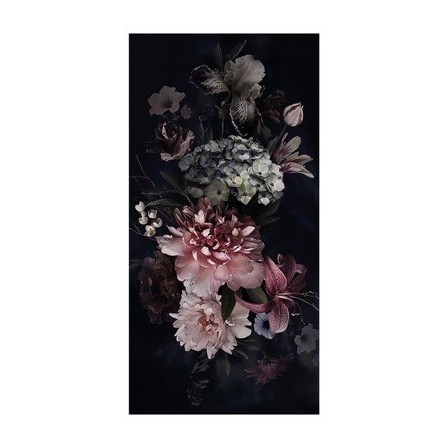 tæppe med blomster Flowers With Fog On Black