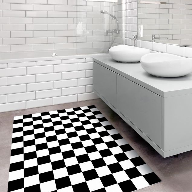Moderne tæpper Geometrical Pattern Chessboard Black And White