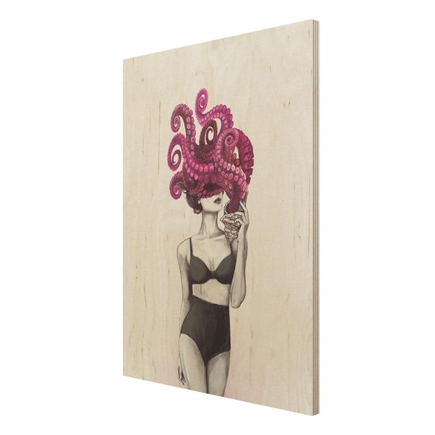 Billeder Laura Graves Art Illustration Woman In Underwear Black And White Octopus
