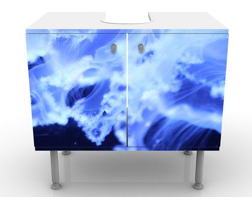 Waschbeckenunterschrank - Jellyfish Shoal - Badschrank Blau