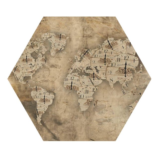 Sekskantede billeder Shabby Clocks World Map