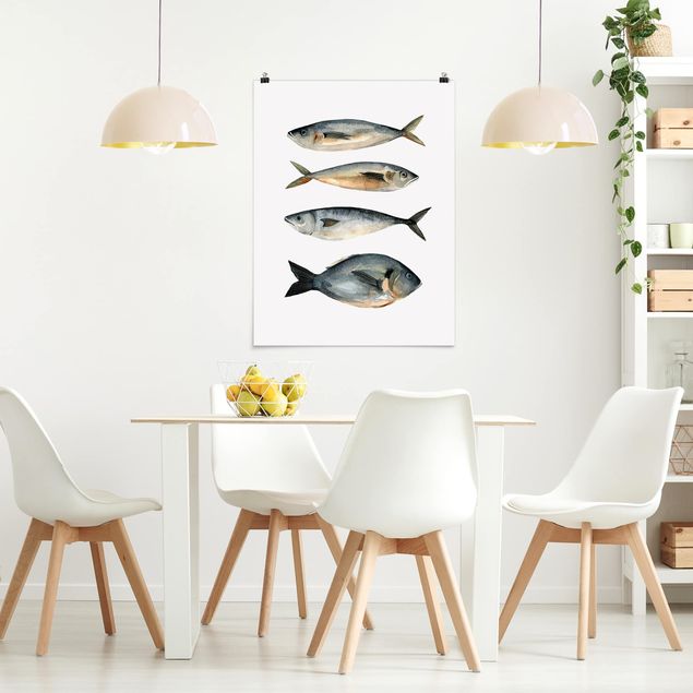 Plakater blomster Four Fish In Watercolour I