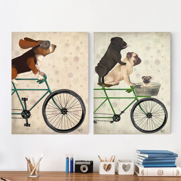 køkken dekorationer Cycling - Basset And Pugs Set I