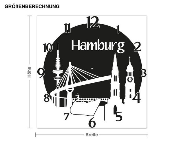 Wallstickers metropolises Hamburg clock
