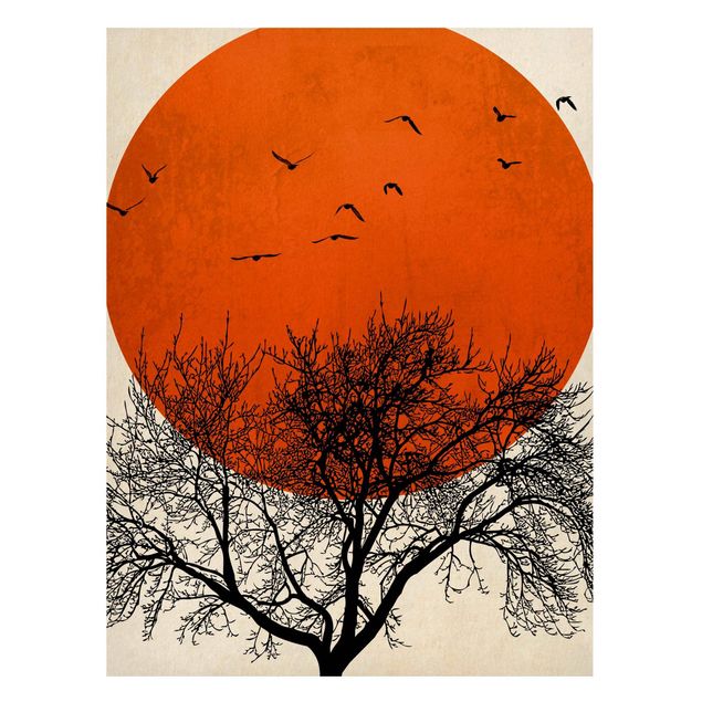 Billeder landskaber Flock Of Birds In Front Of Red Sun II