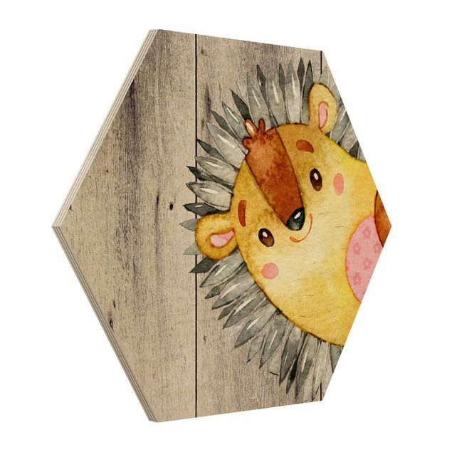 Billeder dyr Watercolor Hedgehog On Wood