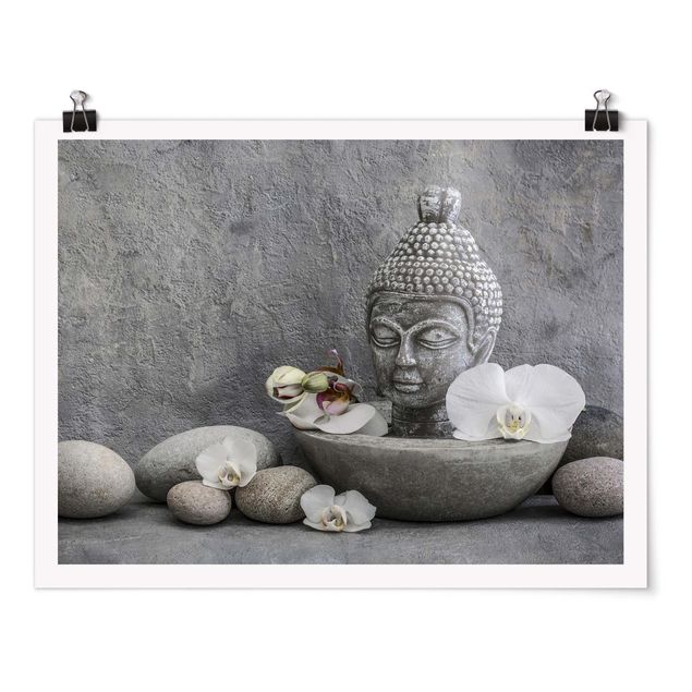Billeder kunsttryk Zen Buddha, Orchid And Stone