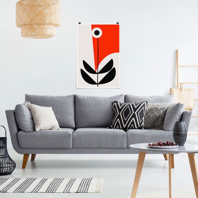 Plakater kunsttryk Abstract Shapes - Flower Red